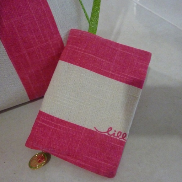 Lilly Pulitzer Striped Large Canvas Tote Bag PINK White GREEN  2 Piece 15 X 12'' - Picture 4 of 14